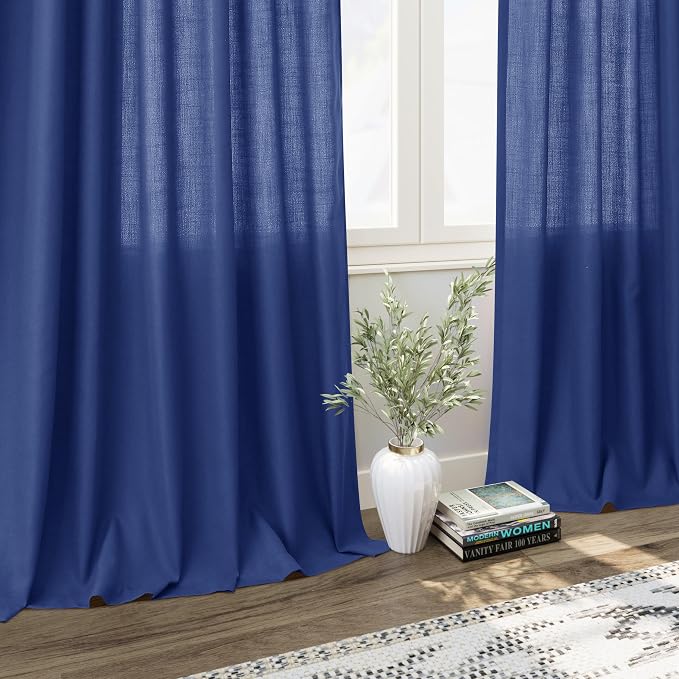 Nanspring Classic Blue Linen Curtains 102 Inches Long Rod Pocket Back Tab - Image 6