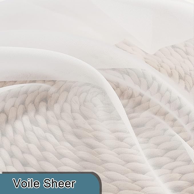 Lecloud Ivory Sheer Curtains 45 Inch Length 2 Panels, Short Voile Drapes - Image 8