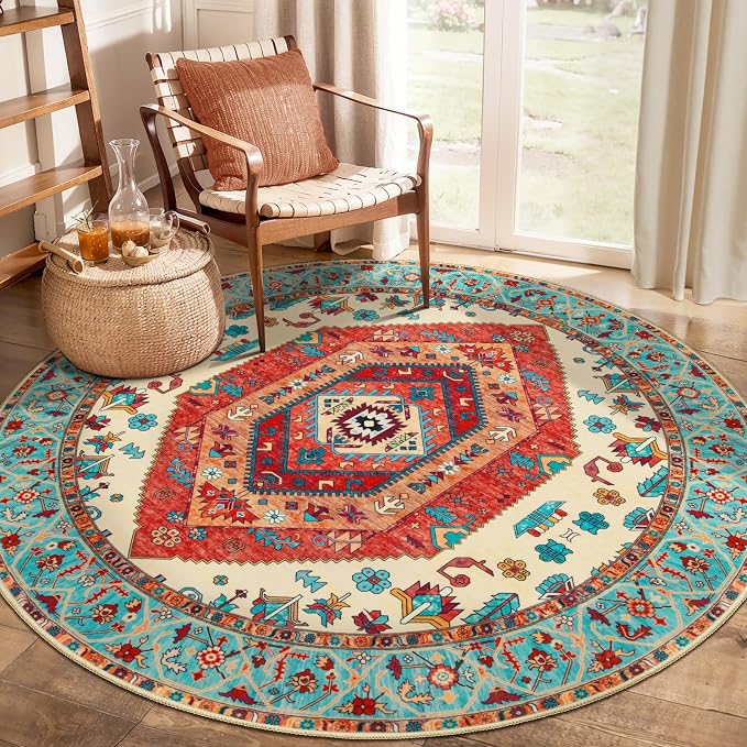 SERISSA Boho Round Area Rug, 4ft Washable Non-Slip Circle Rug, Ultra Soft by SERISSAHomeDecorCollection