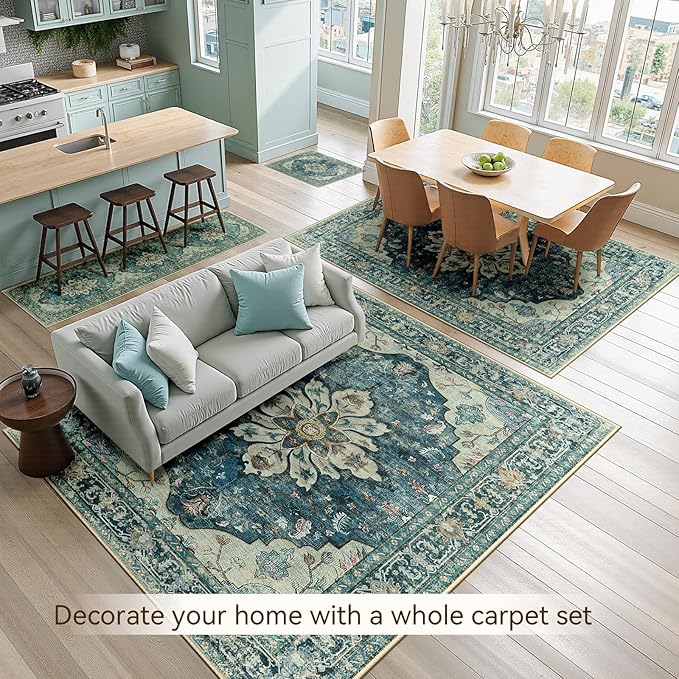 Area Rugs 5'x8' Washable Non-Slip, Floral Vintage Distress Print Pattern - Image 6