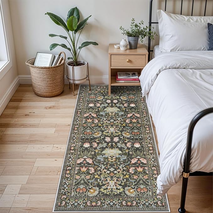 3x6 Washable Hallway Area Rugs: Vintage Floral Entryway Kitchen Runner Rug - Image 2