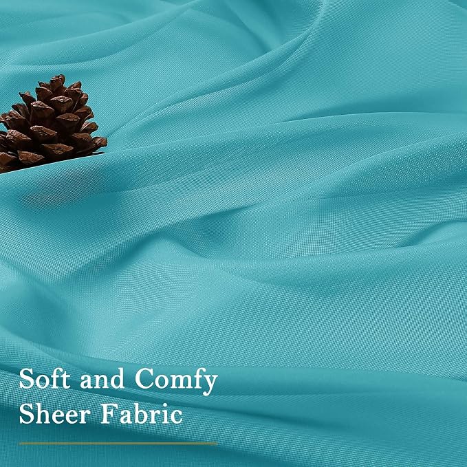Lecloud Turquoise Sheer Curtains 63 Inch Length 2 Panels, Voile Light Filtering - Image 6