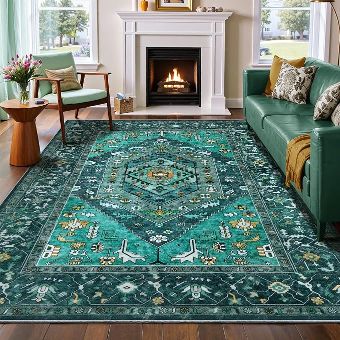 SERISSA Washable Rugs 6x9 Area Rugs, Large Non-Slip Boho Living Room Teal Rug by SERISSAHomeDecorCollection