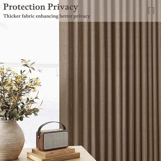 Dark Brown Pinch Pleat Semi Sheer Memory Shaped Flax Linen Curtains 50Wx92L | - Image 4