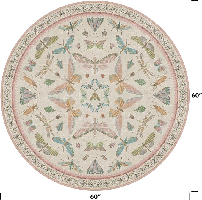 Insect Pink and Blue 5ft Round Area Rug - Image 2
