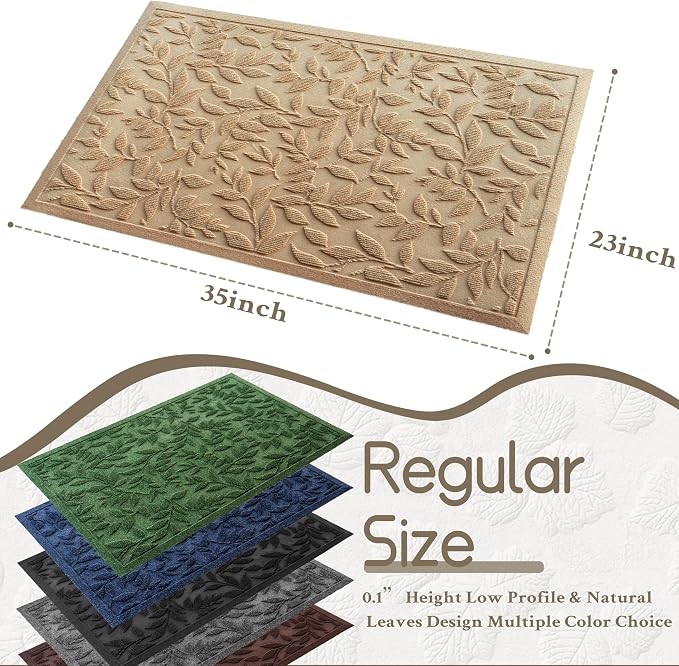 Beige Leaves Outdoor Indoor Entrance Doormats, Absorbent Durable Heavy Duty - Image 2