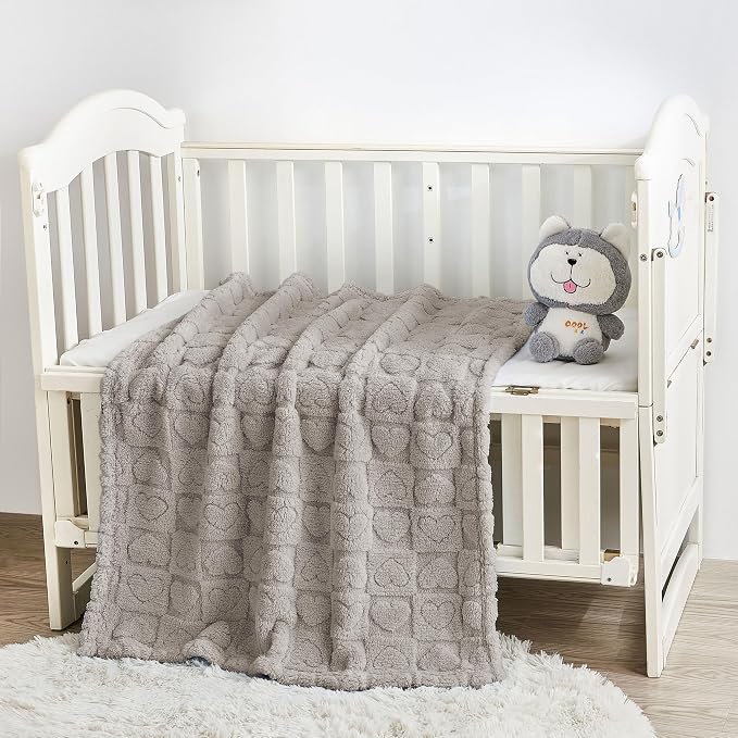 Yurhap Fleece Baby Blanket Heart Checkered, Ultra Soft Cozy Baby Blankets - Image 2