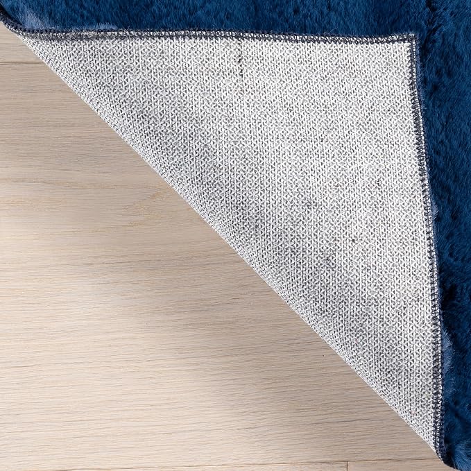 nuLOOM Jeni Navy, Solid Faux Rabbit, Fluffy and Cozy, High Traffic, Stain - Image 3