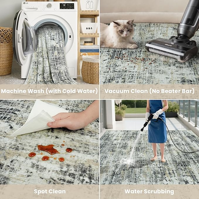 9x12 Area Rugs for Living Room Washable Rug: Anti-Skid Abstract Modern Living - Image 5