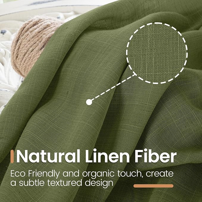 BGment 96 Inches Long Olive Green Linen Curtains - Image 3