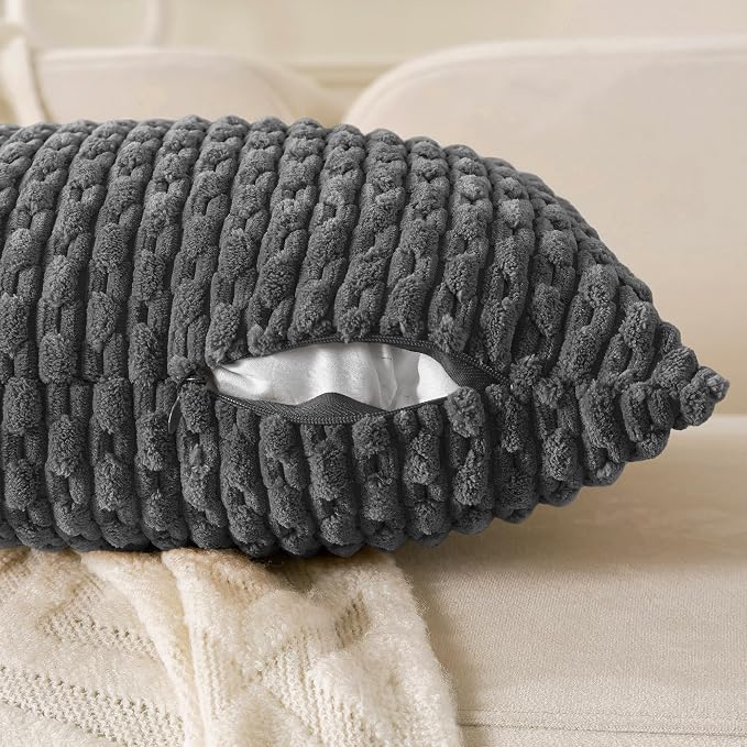 Set of 4 Dark Grey Decorative Throw Pillow Covers 22x22 Inch Corduroy Pillow - Image 5