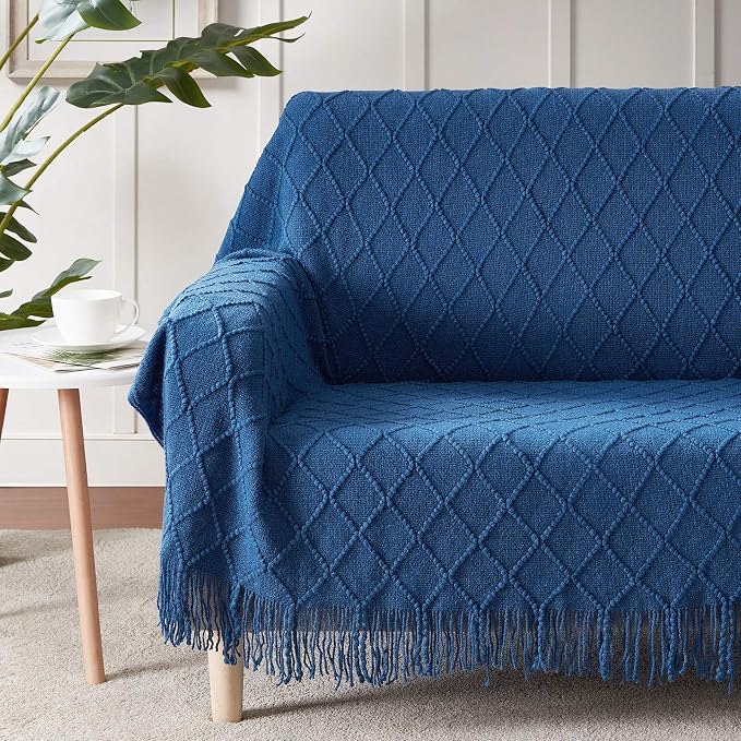 BOURINA Royal Blue Throw Blanket 50x60 Inches Throw Textured Solid Soft Sofa - Image 2