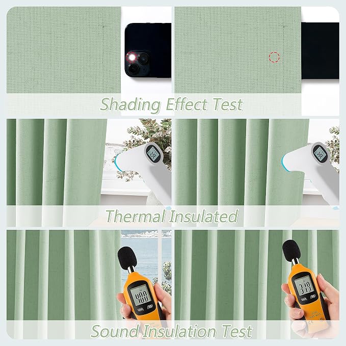 Guken Aqua Green 100% Blackout Linen Curtains 80 Inch Length 2 Panels Set - Image 5