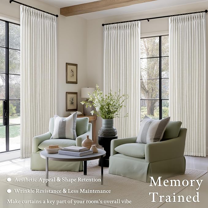 Natural Pinch Pleated Linen Blend Semi Sheer Window Curtains 90 Inches Long | - Image 2