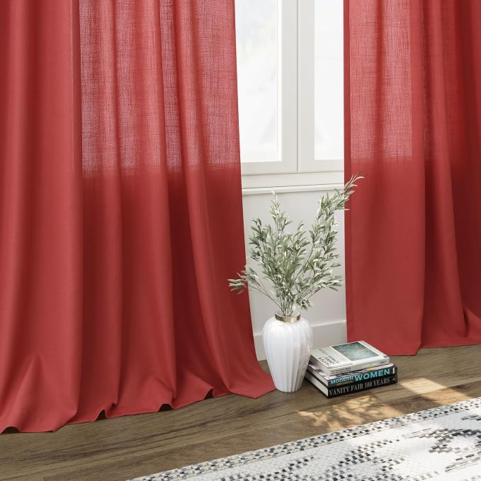 Christmas Red Linen Curtains 72 Inches Long - Image 5