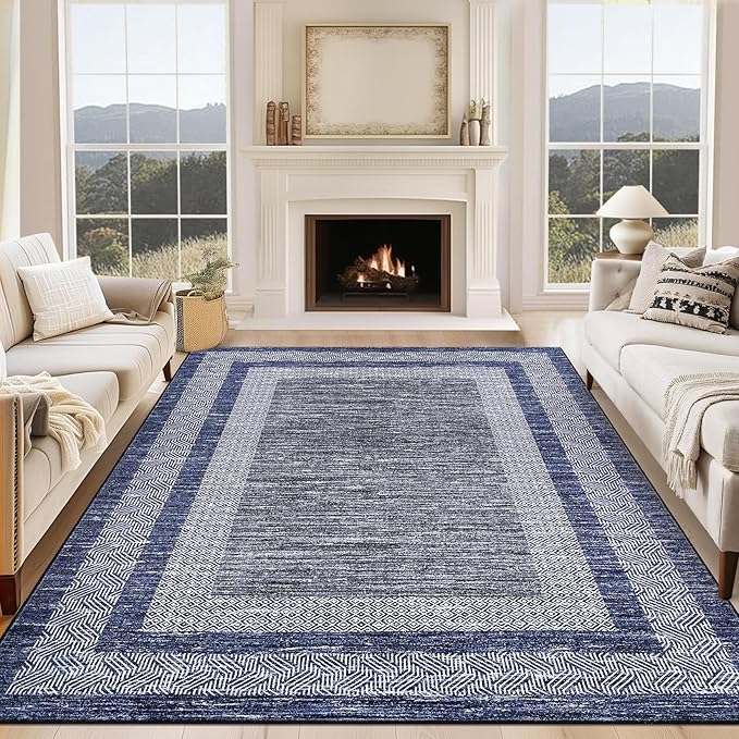 GarveeHome 6x9 Large Washable Area Rug Modern Bordered Rug Distressed Geometric by GarveeHome