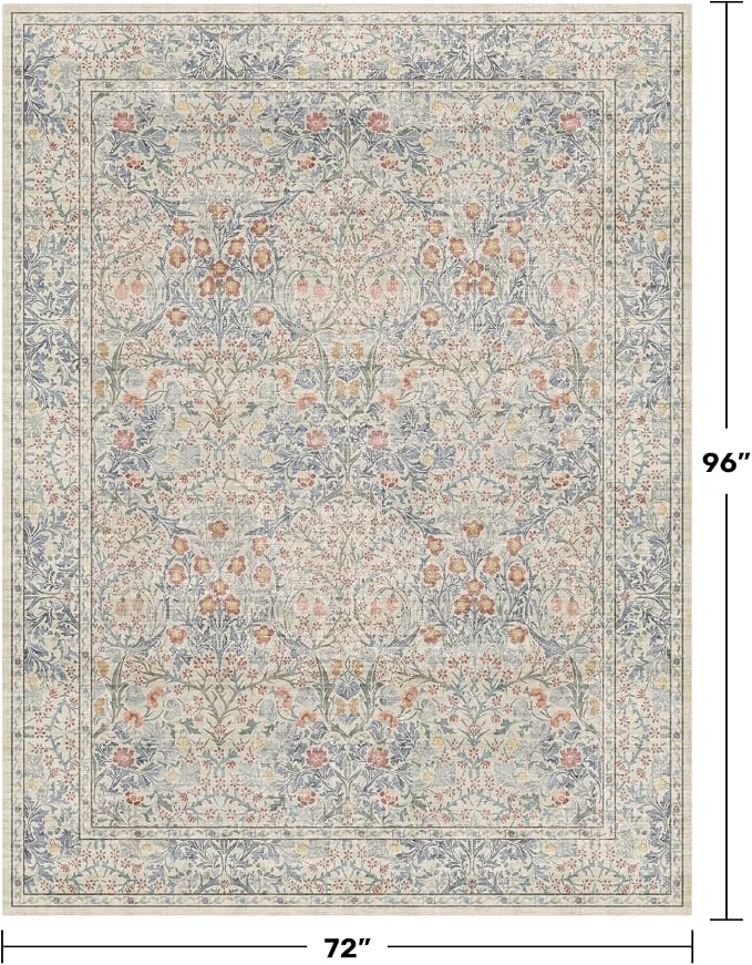 Hazo Haus Boho Beige Blue Living Room Rug 6x8 - Image 2