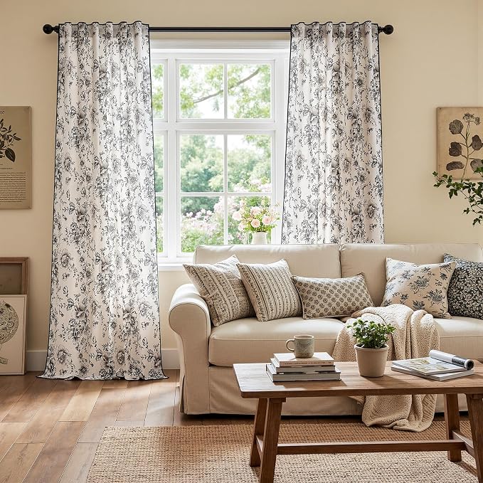 jinchan Linen Blend Floral Curtains French Country Curtain - Image 3