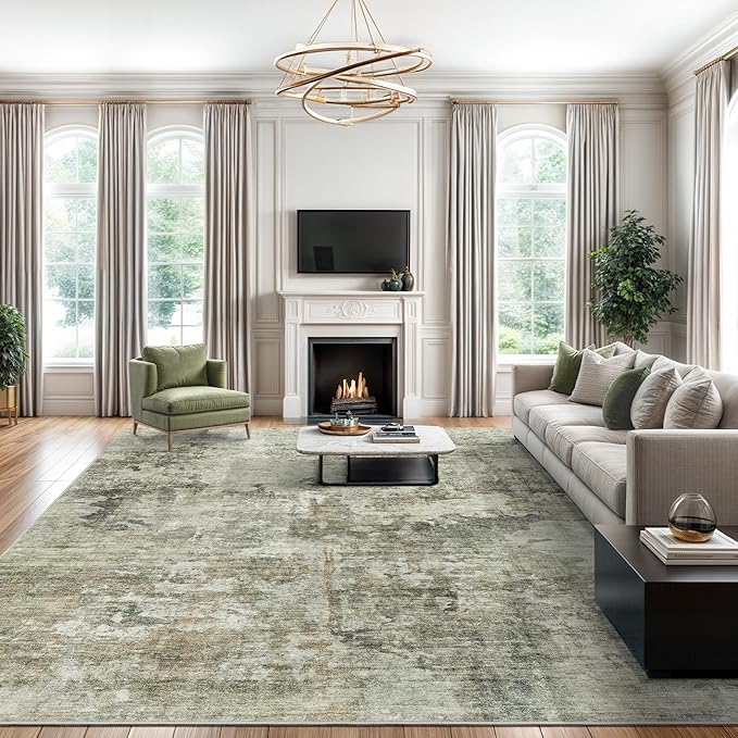 Abstract Rug 8x10 Large Living Room Neutral Modern Washable Area Rugs by Soalmost
