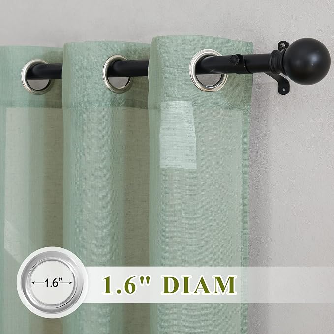 NICETOWN Linen Textured Semi Sheer Olive Green Curtains, Grommet Privacy Flax - Image 2