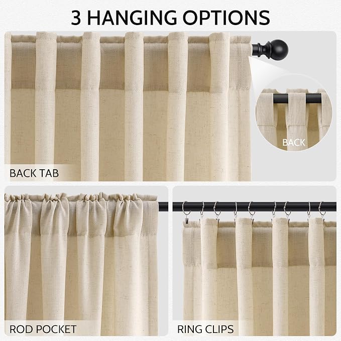 Extra Long Tan Linen Curtains 120 Inches - Image 2
