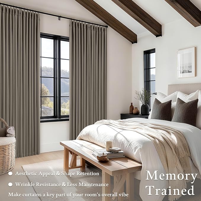 Taupe Grey Linen Blackout Pleated 105 Inch Curtains - Image 4