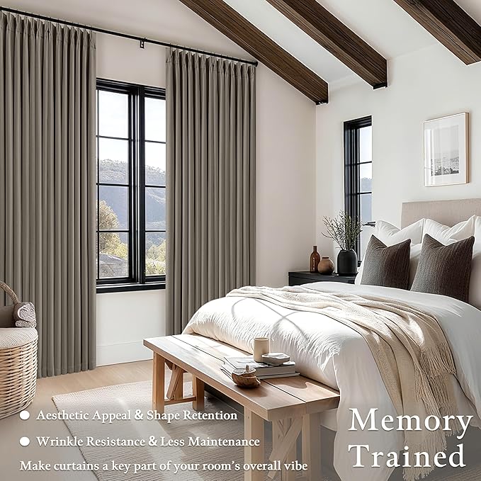 Desert Taupe Linen Blackout Pleated Curtains 86 Inches Long - Image 4