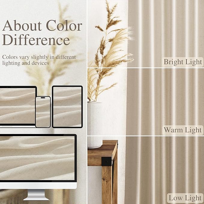 Birch Beige Linen Curtains for Living Room 126 Inches Long Light Filtering Semi - Image 3