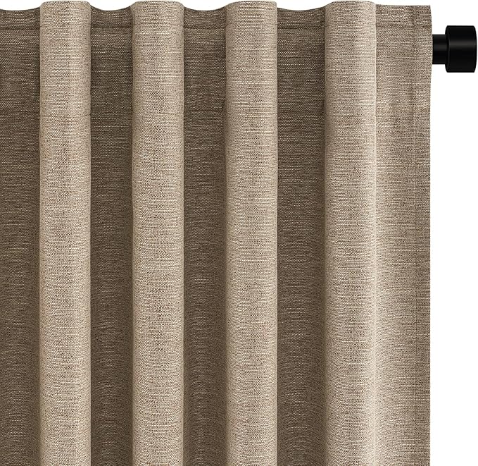 Topfinel Taupe Burlap Linen Blackout Curtains 63 Inches Long 2 Panels by Topfinel