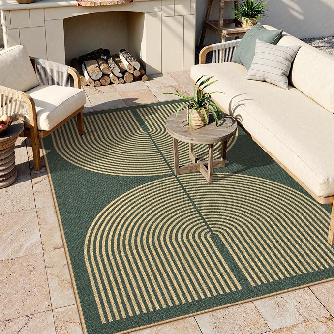 Lahome Enfys Modern Rainbow Easy Jute Indoor Outdoor Rugs, 5x7 Dark Green Rug by Lahome