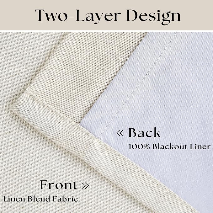 Natural Linen 100% Black Out Curtains 86 Inches Long 2 Panels Set | Pinch - Image 4