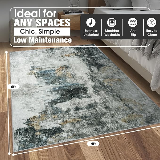 4x6 Area Rugs for Living Room Rug Washable: Abstract Rug for Dining Room - Image 2