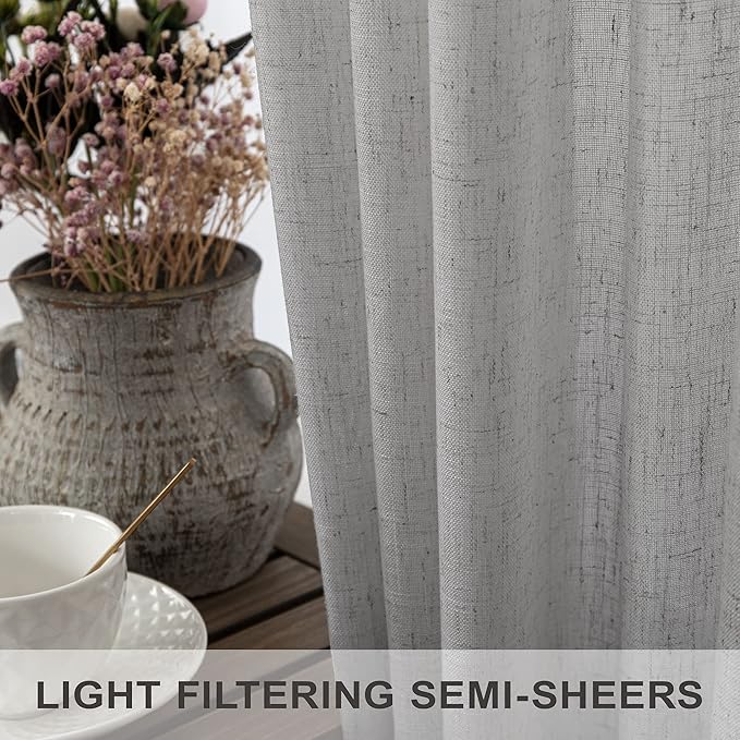 60 Inch Wide Curtains Gray for Boys Bedroom Teen Girls 90 Inches Long Linen - Image 4