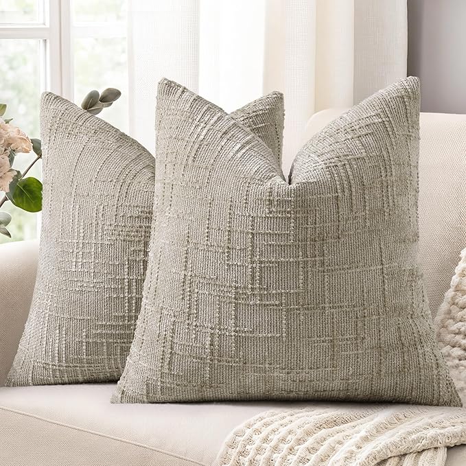 decorUhome Light Brown Chenille Throw Pillow Covers 16x16 Set of 2 Textured by decorUhome
