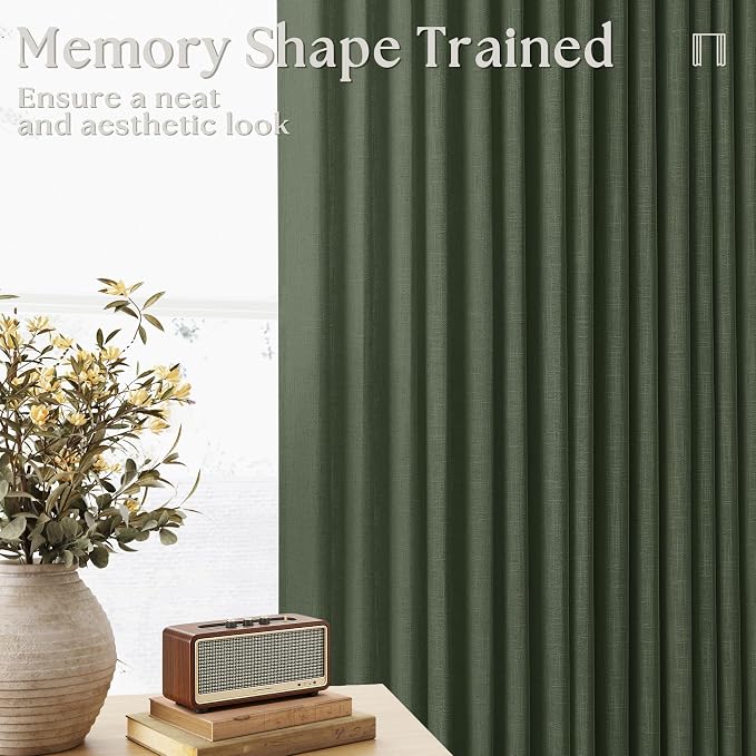 80 Inches Long Olive Green Pinch Pleat Thick Linen Curtains - Image 7