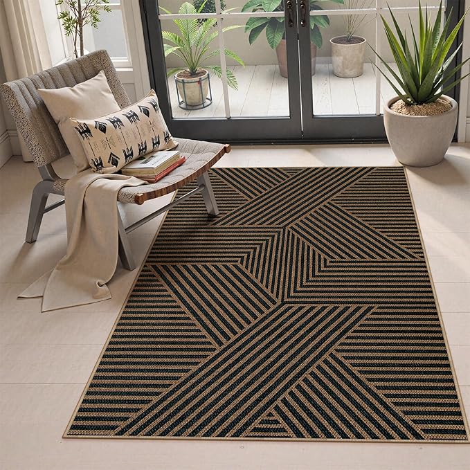 Lahome Enfys Modern Geometric Outdoor Easy Jute Rug, 3x5 Indoor Outdoor Rugs by Lahome