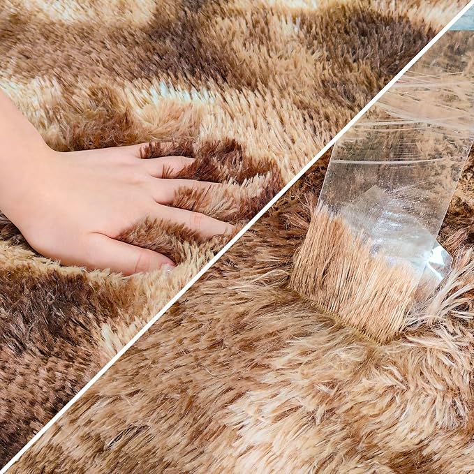 Super Soft Fluffy Living Room Area Rug 2x5 ft Tie-Dyed Brown Shaggy Furry - Image 6