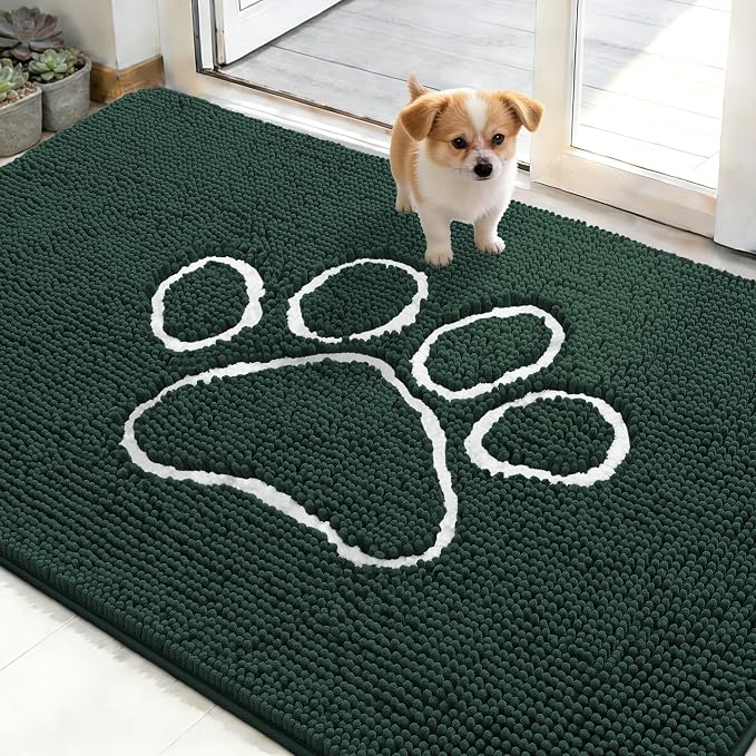 OLANLY Dog Door Mat for Muddy Paws 48x30, Paw Print Design, Absorbs Moisture by OLANLY