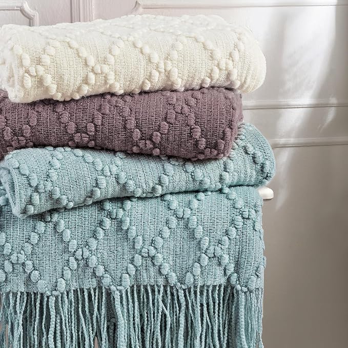 BOURINA Dark Lavender Throw Blanket 50 x70 Inches Jacquard Argyle Throw - Image 7