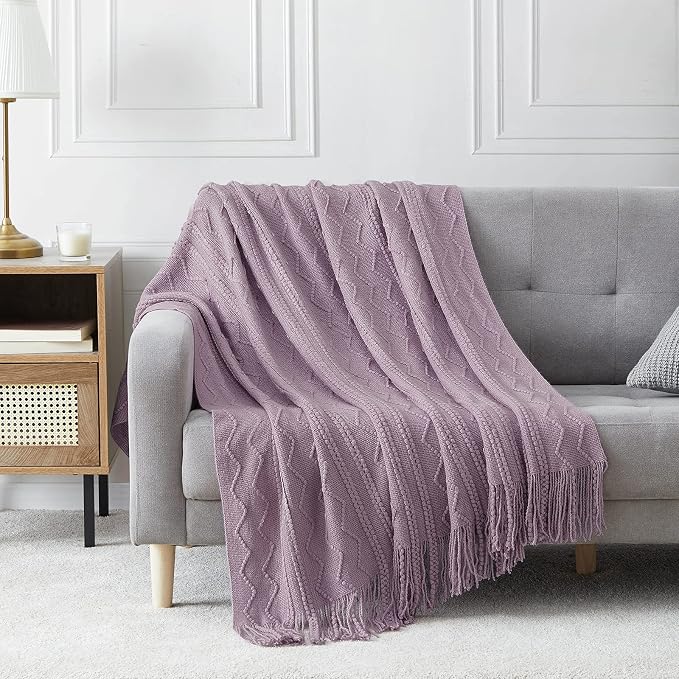 BOURINA Light Lavender Throw Blanket 50x60 Inches Throw Textured Solid Soft by BOURINA