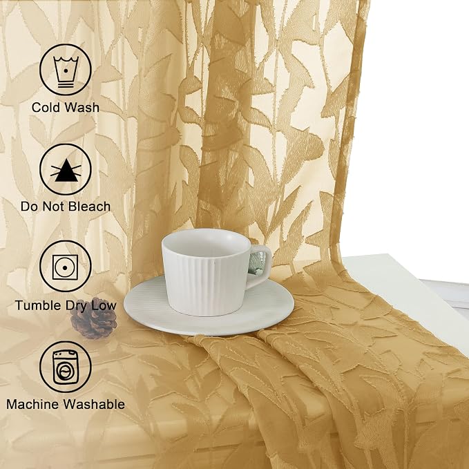 Lecloud Leia Dark Gold Sheer Curtains 72 Inches Long 2 Panels, Airy & - Image 8