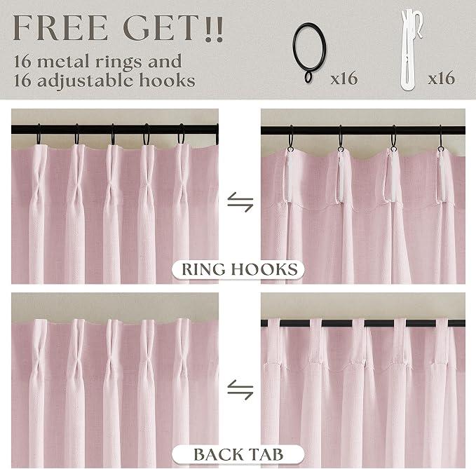 Light Pink Linen Pinch Pleat Curtains 84 Inch Length 2 Panels Set 40x84 | - Image 5