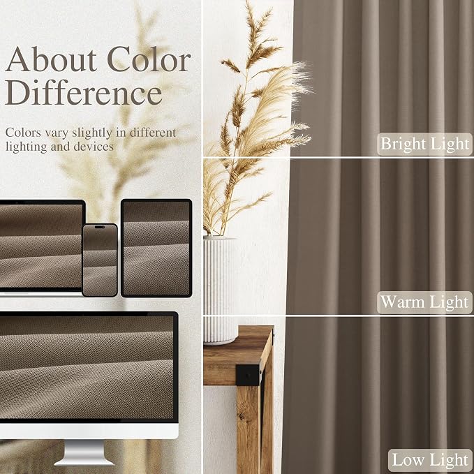 Nanspring Dark Taupe Linen Curtains 63 Inches Length 2 Panels Set - Image 4
