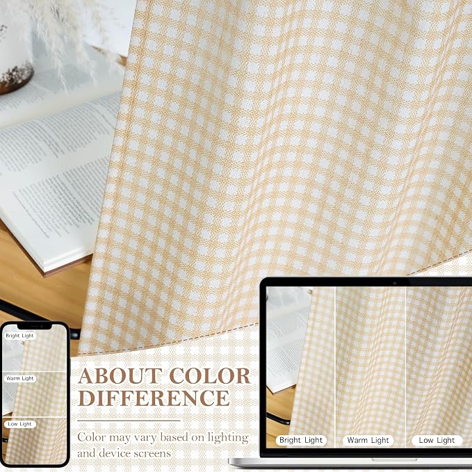 RYB HOME Checkered Kitchen Cafe Curtains 24 inch Length, Vintage Farmhouse - Image 3