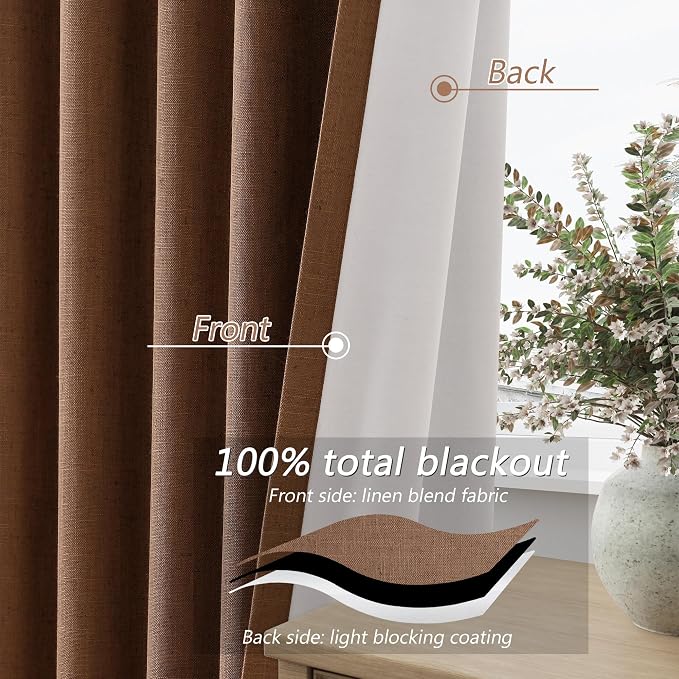Guken 100% Blackout Linen Curtains 80 Inch Length 2 Panels Set - Image 4