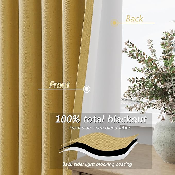 Guken 100% Blackout Curtains 102 Inch Length 2 Panels Set - Image 4