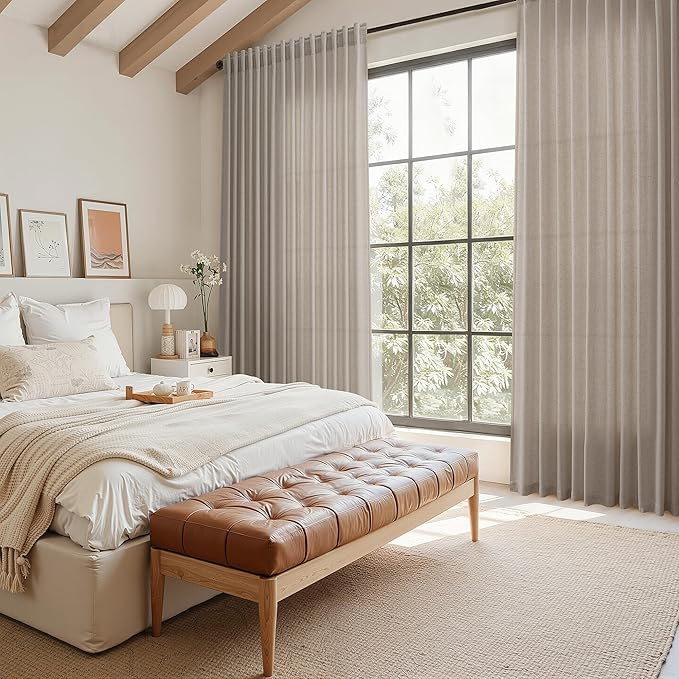 Ecru Curtains 63 Inch Length for Living Room Linen Blend Luxury Light Filtering - Image 7