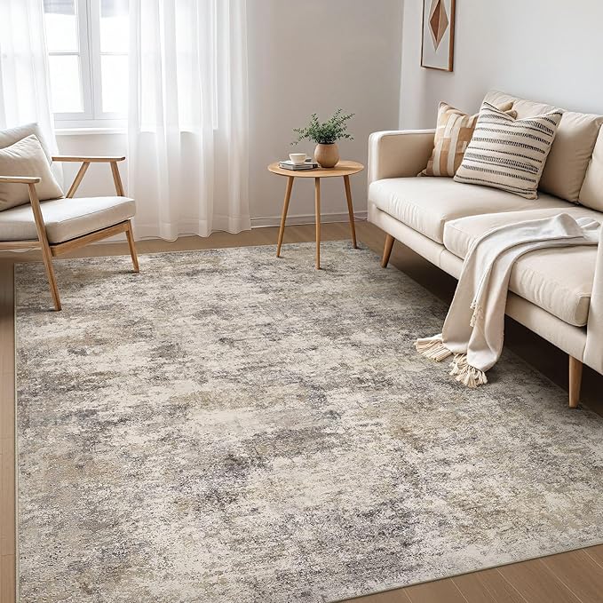 Nakagishi 5x7 Area Rugs Living Room: Washable Abstract Large Neutral Soft Rug by NakagishiAreaRug