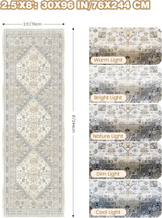Kitchen Runner Rug Non Slip Washable 2.5x8, Soft Low Pile Entryway Rug Runners - Image 2