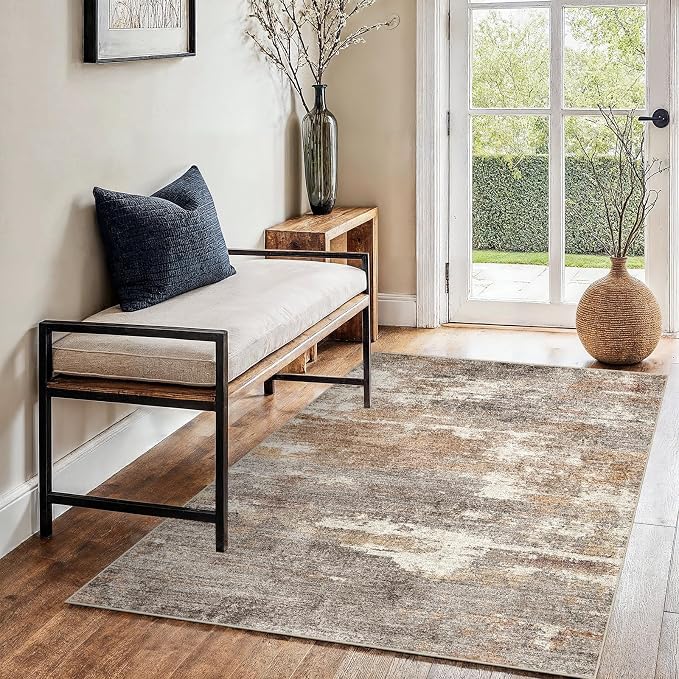 3x4 Washable Entryway Area Rug: Modern Abstract Small Runner Rug by Ksrau